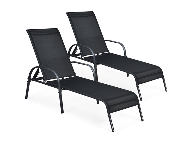 Costway Set of 2 Patio Lounge Chairs Sling Chaise Lounges Recliner Adjustable - Black