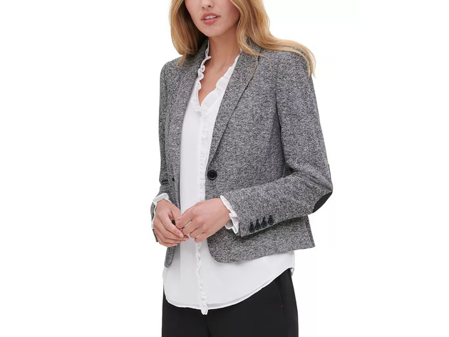 Tommy Hilfiger Women's Marled Peak-Lapel Blazer Gray Size 2