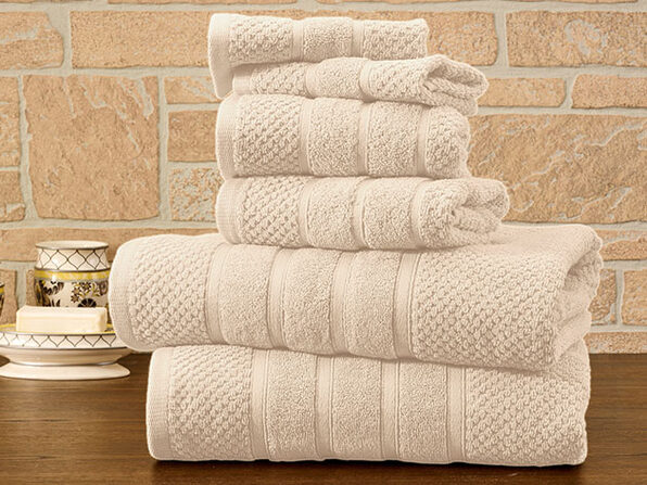 6-Piece Bibb Home Cotton Towel Set (Ivory) - Product Image