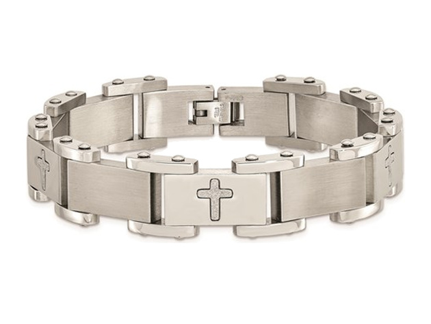 Mens Stainless Steel Cross Bracelet 8.75 Inches