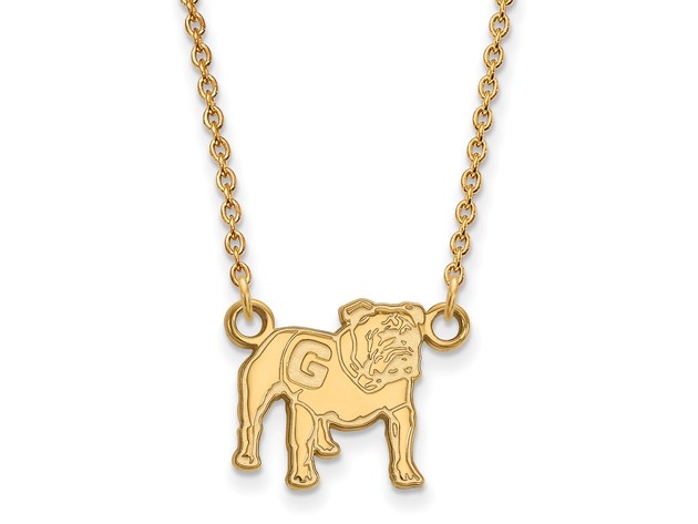 NCAA 10k Yellow Gold U of Georgia Standing Bulldog Pendant Necklace