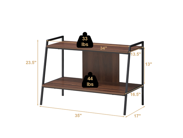 Costway 2-Tier TV Stand Entertainment Center for TV's Up to 40'' w/ Shelves & Metal Frame - Walnut