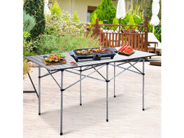 Costway Roll Up Portable Folding Camping Square Aluminum Picnic Table w/Bag (55'' ) - Silver