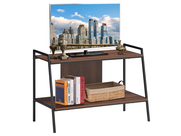 Costway 2-Tier TV Stand Entertainment Center for TV's Up to 40'' w/ Shelves & Metal Frame - Walnut