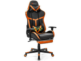 Goplus Massage Gaming Chair Reclining Racing Chair with Lumbar Support &Footrest Orange - Orange and black