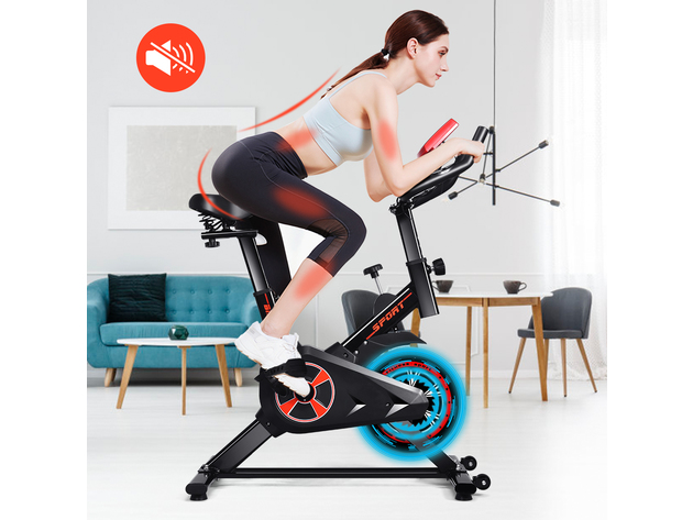 Costway Indoor Cycling Exercise Bike Gym Trainer Fitness Stationary Bike Office Cardio - Black + Blue