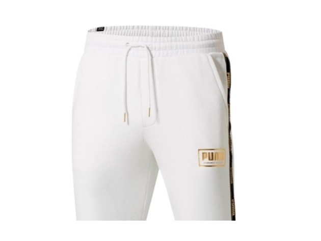 Puma Men's Metallic-Logo Pants White Size X-Large