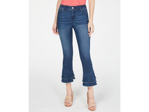 INC International Concepts Women's Double-Ruffle Hem Curvy Ankle Jeans Blue Size 0