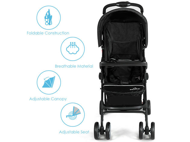 Costway Foldable Lightweight Baby Stroller Kids Travel Pushchair 5-Point Safety System - Black