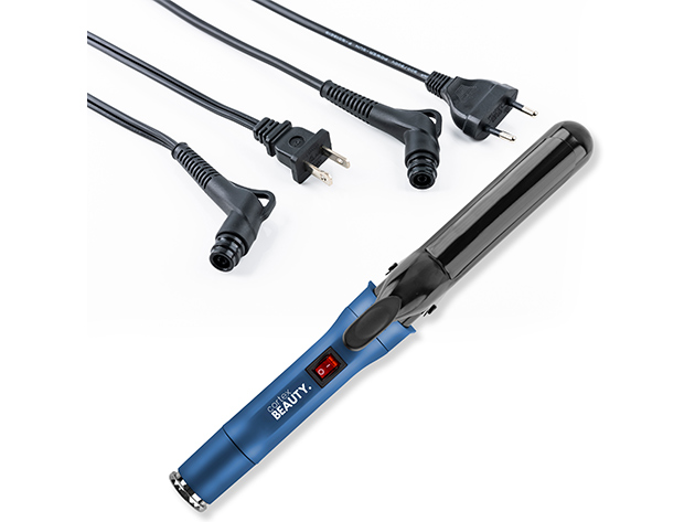 Travel Perfect Dual Voltage SWITCH Professional Interchangeable Cord Curling Iron - USA & Euro Cord (True Blue)