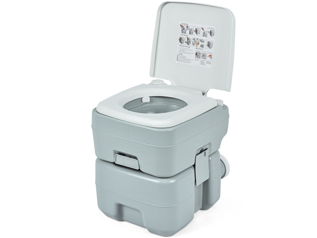 Costway 5.3 Gallon 20L Outdoor Portable Toilet w/ Level Indicator for RV Travel Camping - Gray