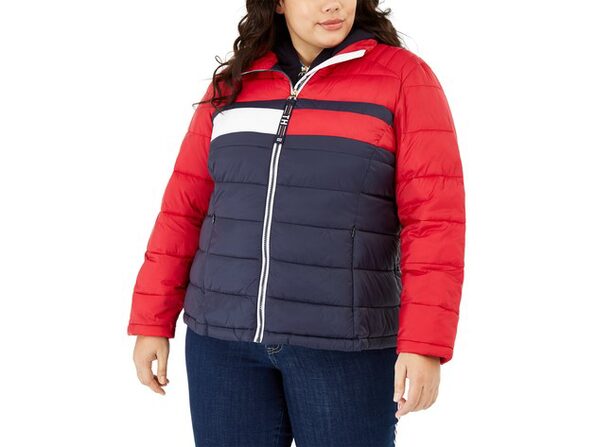 red plus size puffer coat