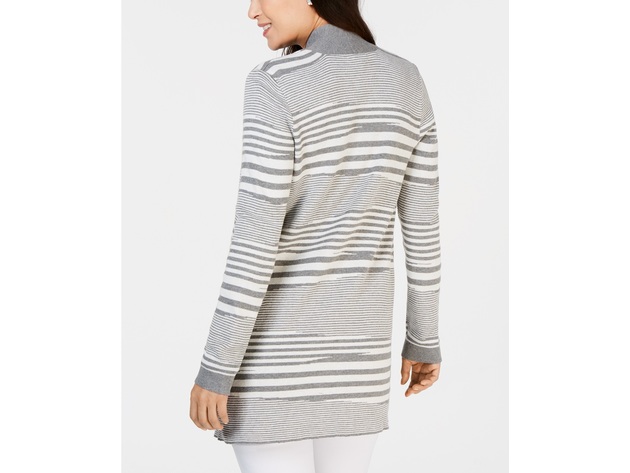 Charter Club Women's Petite Striped Sweater Cardigan Grey Size Small