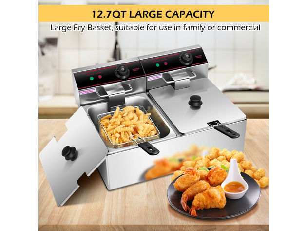 Costway 5000w Electric Countertop Deep Fryer Dual Tank Commercial Restaurant Steel - Silver