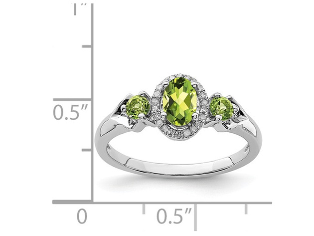 Three Stone Natural Peridot 4/5 Carat (ctw) Ring in Sterling Silver with Diamonds 1/12 Carat (ctw) - 8