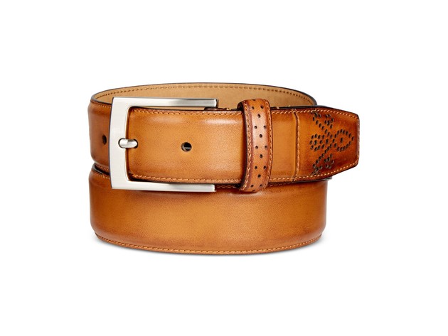 Tasso Elba Men'sFeather-Edge Leather Dress Belt Tan Beige Size 40 Regular