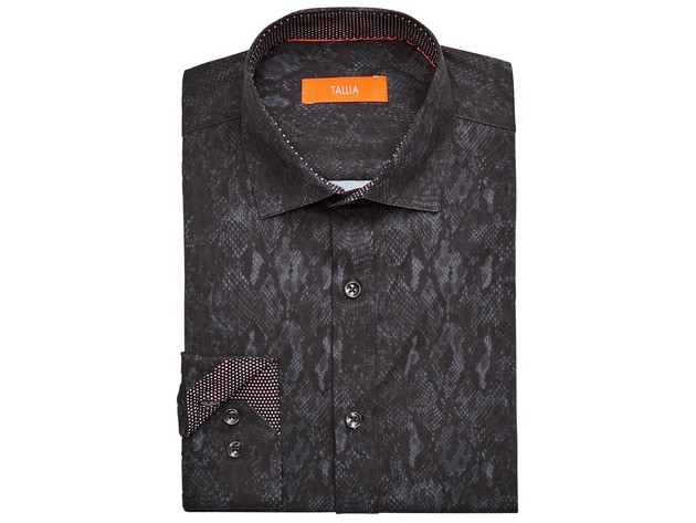 Tallia Men's Slim-Fit Performance Stretch Snakeskin-Print Dress Shirt Black Size 16-32-33