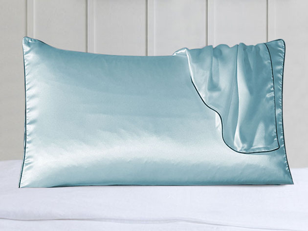 100% Silk Pillowcases with Trim: Set of 2 (Blue)