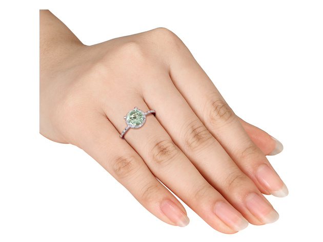 1.15 Carat (ctw) Green Amethyst Halo Ring in Sterling Silver with Accent Diamonds - 9.5