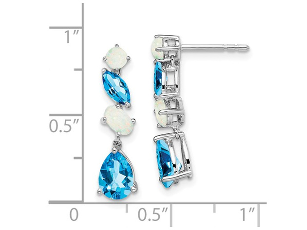 2.45 Carat (ctw) Opal and Blue Topaz Dangle Drop Earrings in 14K White Gold