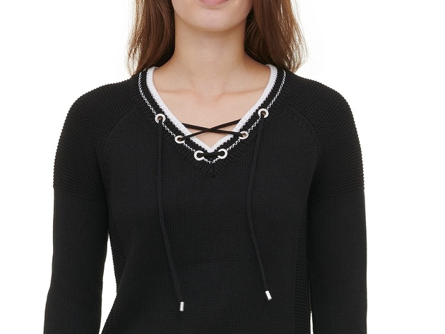 Calvin Klein Women's Lace-Up Sweater Black Size Small