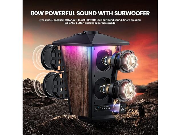 80W Outdoor Bluetooth Speaker with RGB LEDs (2-Pack)