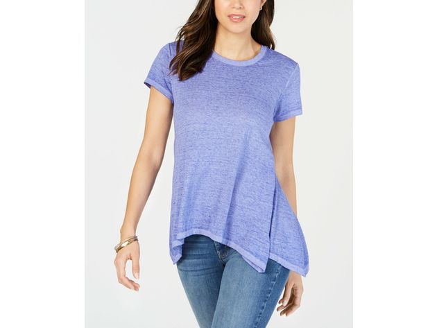 Style & Co Women's Burnout Handkerchief-Hem T-Shirt Blue Size 2 Extra Large