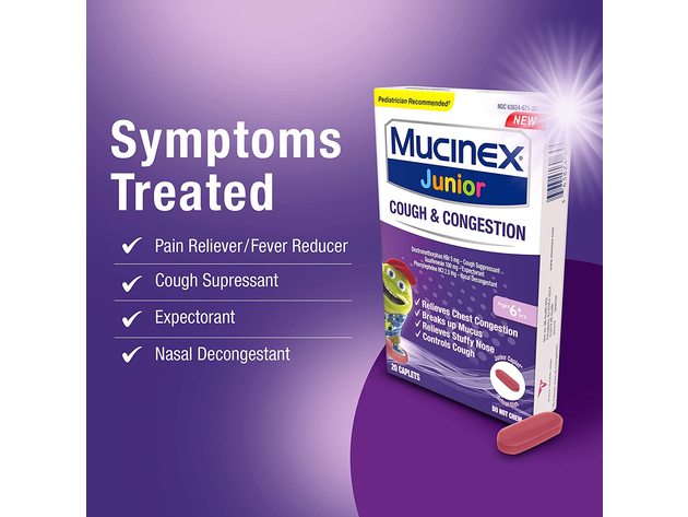 Mucinex Childrens Nasal Decongestant, Relieve Chest Congestion, Cough Suppressant and Expectorant, Caplets, 20 Count