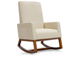 Costway Mid Century Retro Fabric Upholstered  Rocking Chair Modern Armchair Beige - Beige