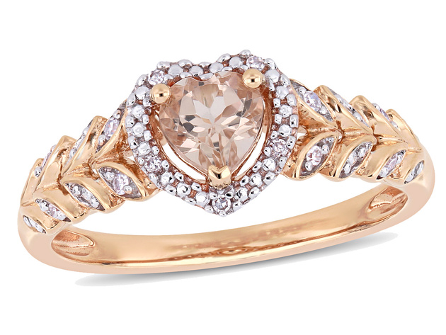 1/2 Carat (ctw) Morganite Heart Promise Ring in 10K Rose Pink Gold with Diamonds - 9