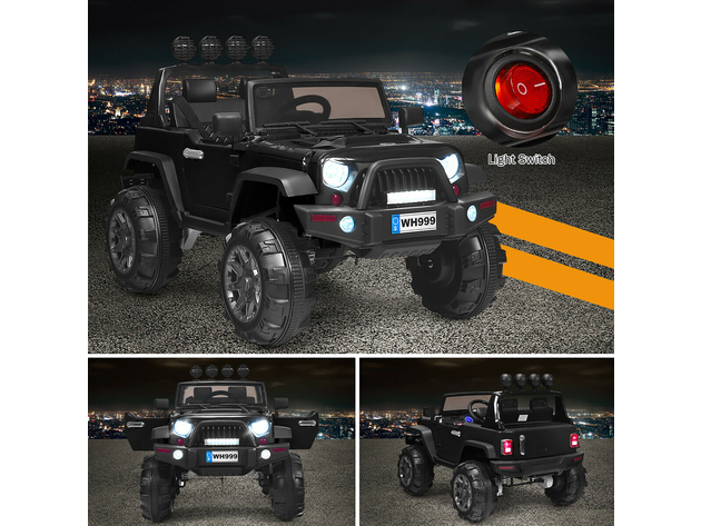 Costway 12V Kids Ride On Truck RC Car w/ LED Lights Music Trunk - Black