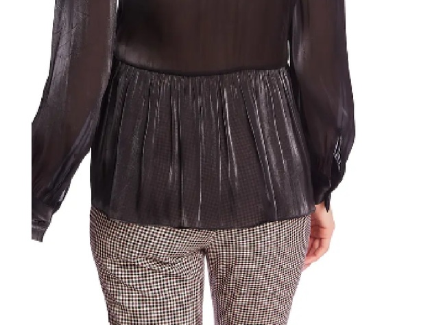 1 State Women's Button-Down Shimmering Sheer Peplum Top Black Size Medium