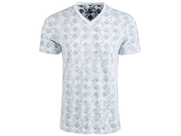American Rag Mens Geometric Print V-Neck T-Shirt White Size 2 Extra Large