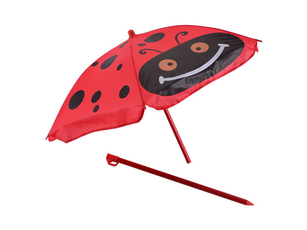 Costway Kids Patio Set Table And 2 Folding Chairs w/ Umbrella Beetle Outdoor Garden Yard Red