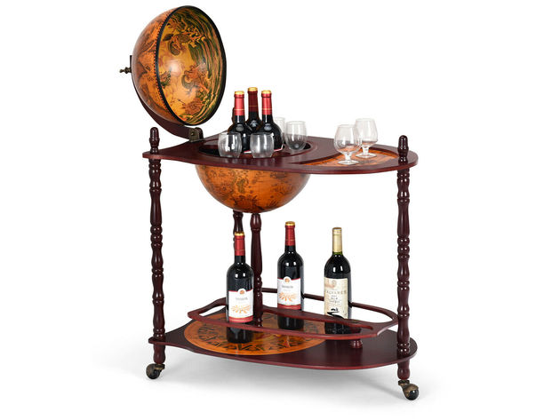 Costway Wood Globe Wine Bar Stand 34'' H 16th Century Italian Rack Liquor Bottle Shelf