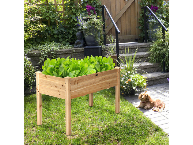 Costway Wooden Raised Vegetable Garden Bed Elevated Grow Vegetable Planter 