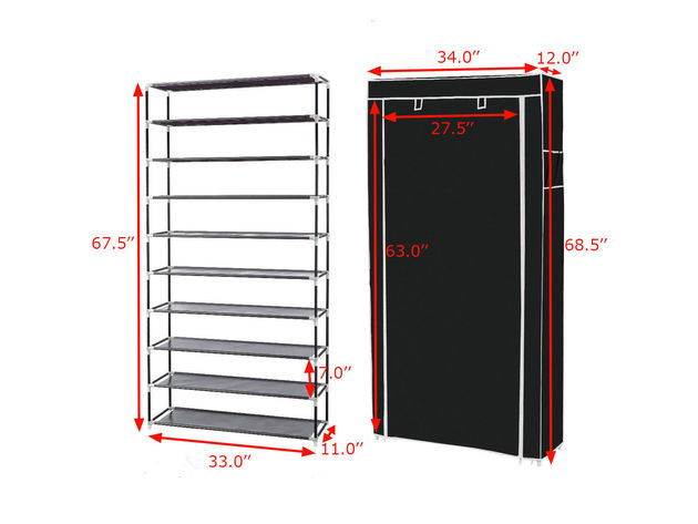 Costway 10 Tier Shoe Tower Rack With Fabric Cover 27 Pair Space Saving Organizer Black - Black