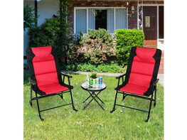 Costway 3 Piece Outdoor Folding Rocking Chair Table Set Bistro Sets Patio Furniture Black and Red