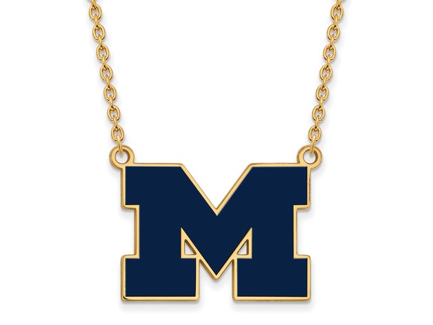14k Gold Plated Silver U of Michigan Lg Enameled Pendant Necklace